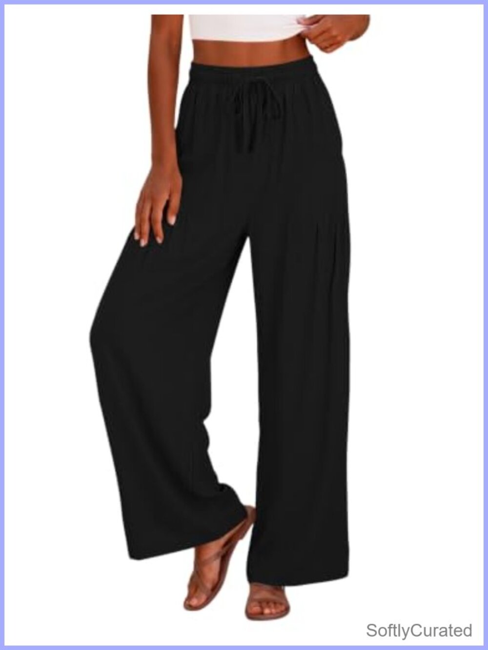 Linen Pants with Pockets High Waisted Wide Leg Palazzo Casual